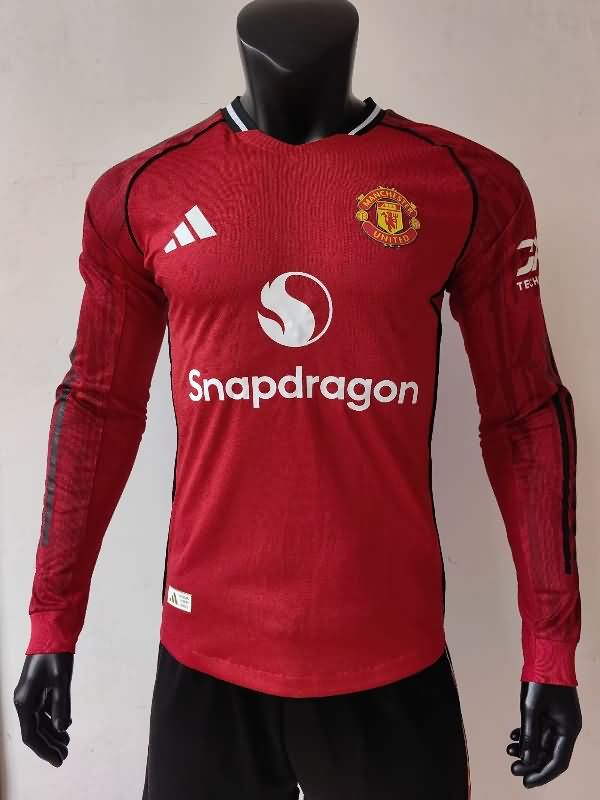 AAA Quality Manchester United 25/26 Home Long Sleeve Soccer Jersey (Player)