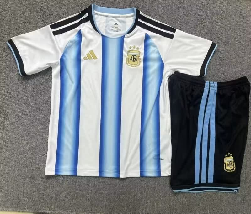 Kids Argentina 25/26 Home Soccer Jersey And Shorts