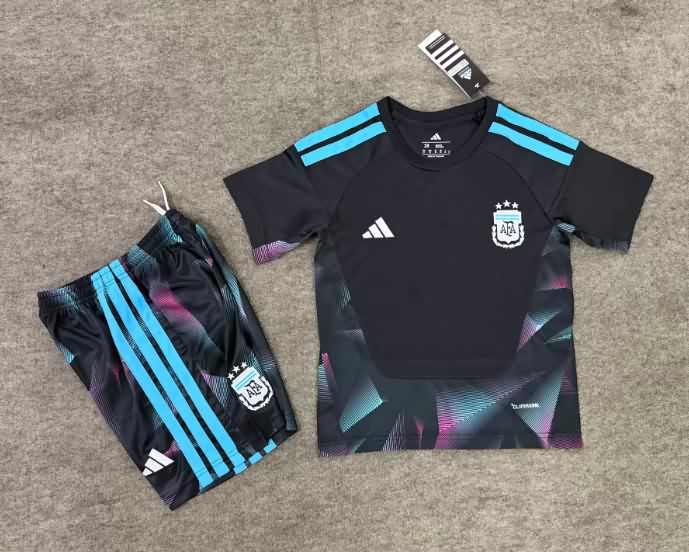 Kids Argentina 2026 World Cup Goalkeeper Black Soccer Jersey And Shorts