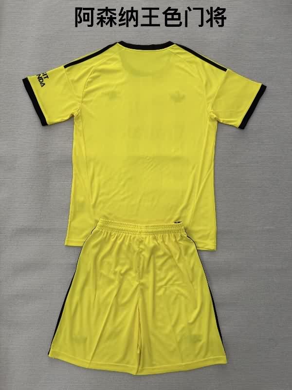 Kids Arsenal 25/26 Goalkeeper Yellow Soccer Jersey And Shorts 02