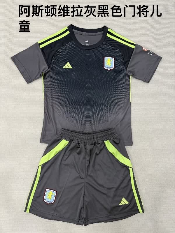 Kids Aston Villa 25/26 Goalkeeper Black Soccer Jersey And Shorts