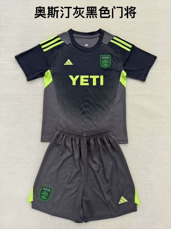 Kids Austin 2025 Goalkeeper Black Soccer Jersey And Shorts