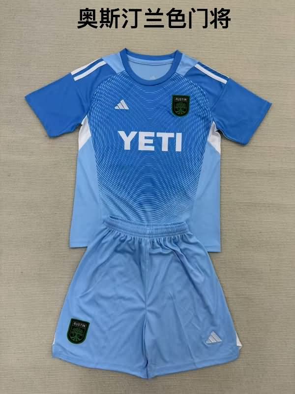 Kids Austin 2025 Goalkeeper Blue Soccer Jersey And Shorts