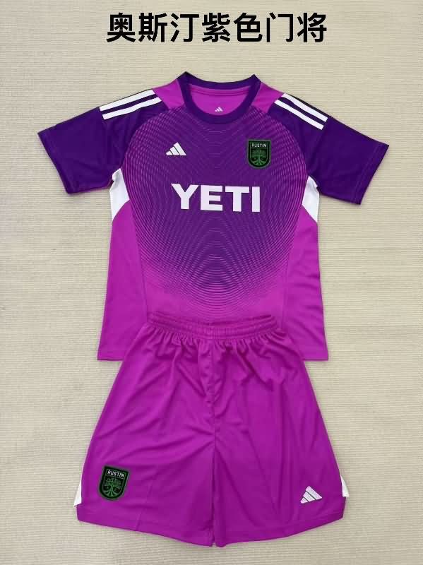 Kids Austin 2025 Goalkeeper Purple Soccer Jersey And Shorts