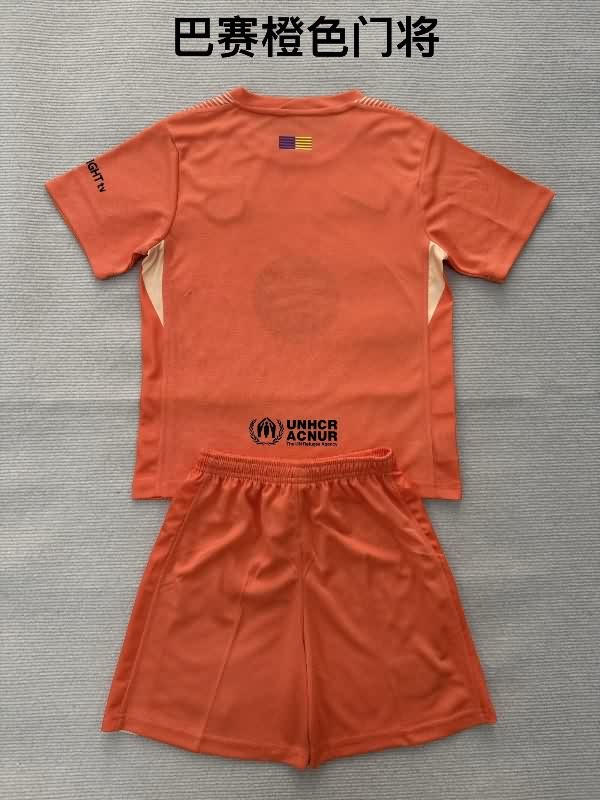 Kids Barcelona 25/26 Goalkeeper Orange Soccer Jersey And Shorts