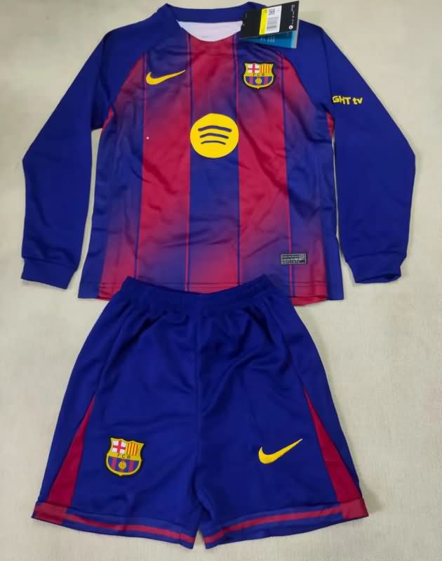 Kids Barcelona 25/26 Home Long Sleeve Soccer Jersey And Shorts