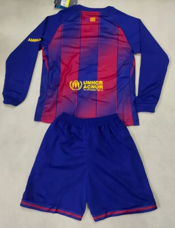 Kids Barcelona 25/26 Home Long Sleeve Soccer Jersey And Shorts