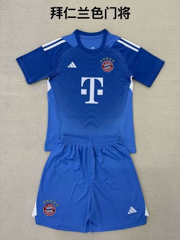 Kids Bayern Munich 25/26 Goalkeeper Blue Soccer Jersey And Shorts