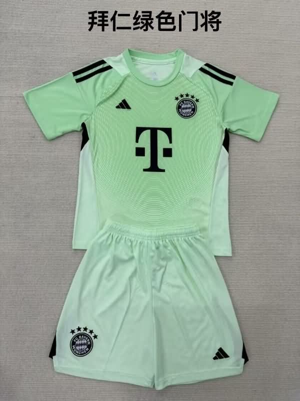 Kids Bayern Munich 25/26 Goalkeeper Green Soccer Jersey And Shorts