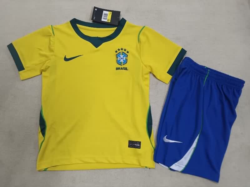 Kids Brazil 2026 Home Soccer Jersey And Shorts
