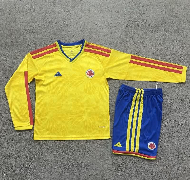 Kids Colombia 2026 World Cup Home Long Sleeve Soccer Jersey And Shorts
