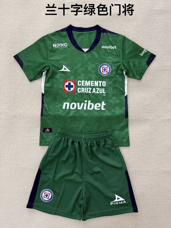Kids Cruz Azul 25/26 Goalkeeper Green Soccer Jersey And Shorts