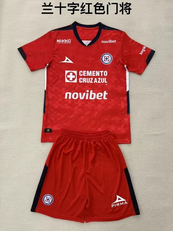 Kids Cruz Azul 25/26 Goalkeeper Red Soccer Jersey And Shorts