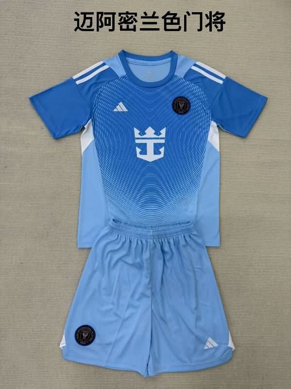 Kids Inter Miami 2025 Goalkeeper Blue Soccer Jersey And Shorts