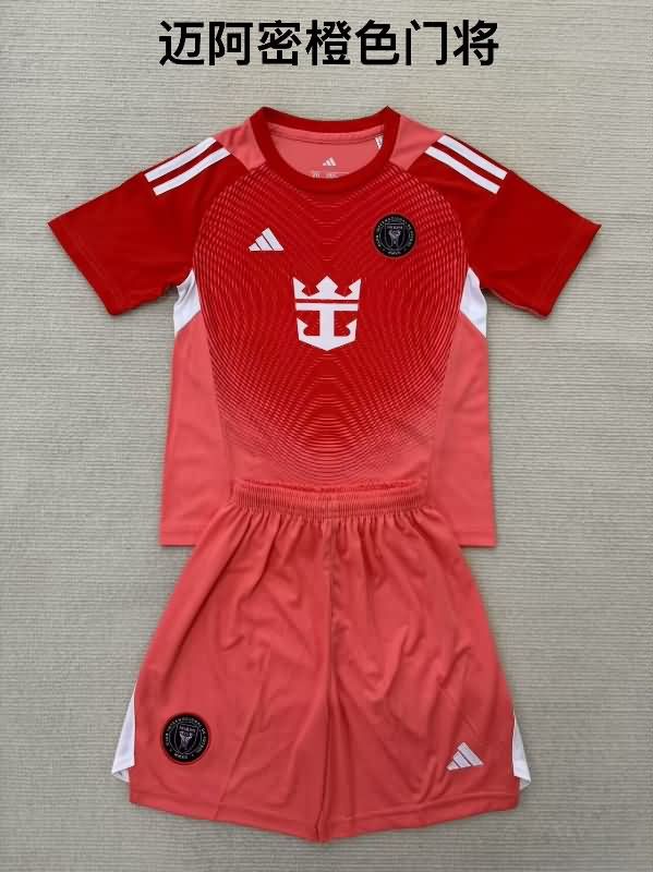 Kids Inter Miami 2025 Goalkeeper Red Soccer Jersey And Shorts