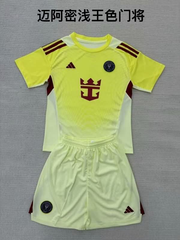 Kids Inter Miami 2025 Goalkeeper Yellow Soccer Jersey And Shorts