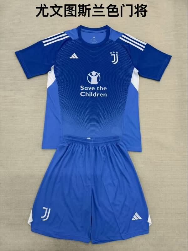 Kids Juventus 25/26 Goalkeeper Blue Soccer Jersey And Shorts
