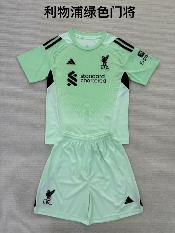 Kids Liverpool 25/26 Goalkeeper Green Soccer Jersey And Shorts Leaked