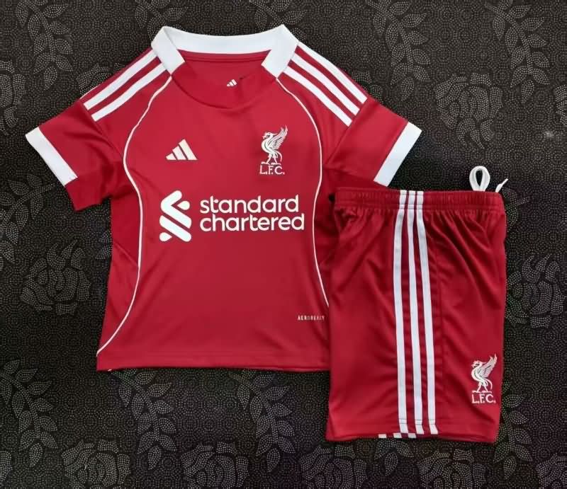 Kids Liverpool 25/26 Home Soccer Jersey And Shorts Leaked