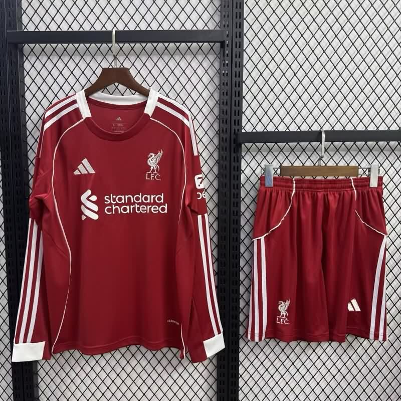 Kids Liverpool 25/26 Home Long Sleeve Soccer Jersey And Shorts