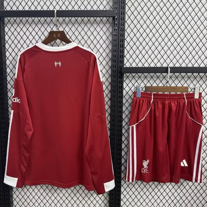 Kids Liverpool 25/26 Home Long Sleeve Soccer Jersey And Shorts