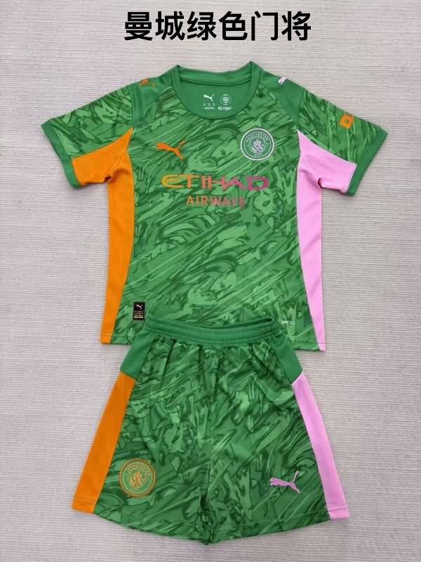 Kids Manchester City 25/26 Goalkeeper Green Soccer Jersey And Shorts