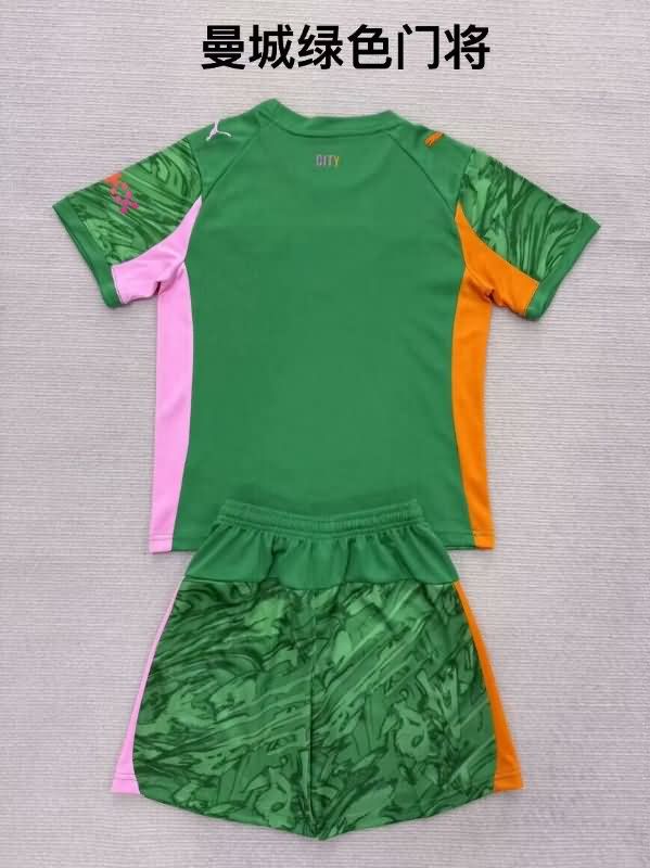 Kids Manchester City 25/26 Goalkeeper Green Soccer Jersey And Shorts