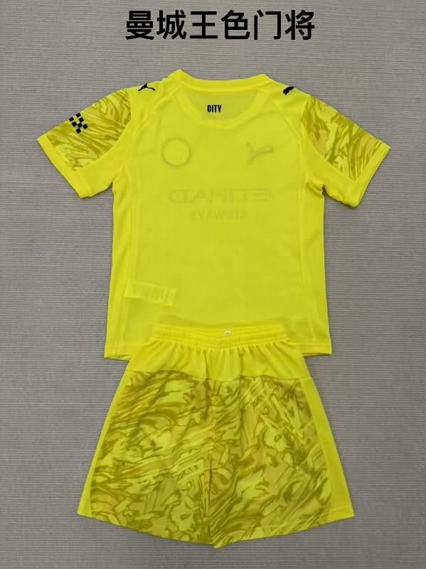 Kids Manchester City 25/26 Goalkeeper Yellow Soccer Jersey And Shorts