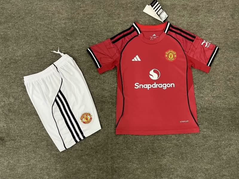 Kids Manchester United 25/26 Home Soccer Jersey And Shorts Leaked