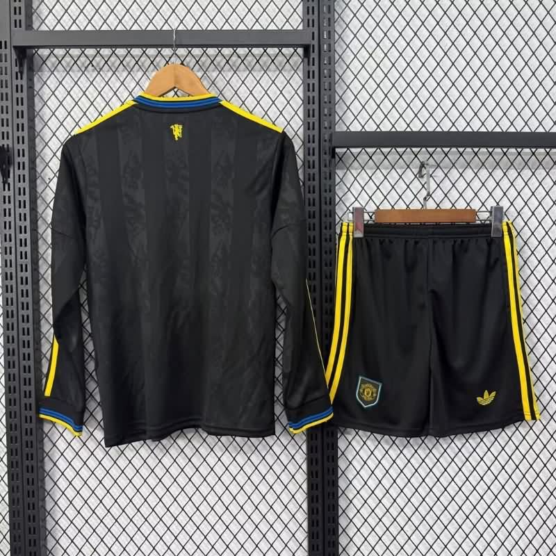 Kids Manchester United 25/26 Third Long Sleeve Soccer Jersey And Shorts