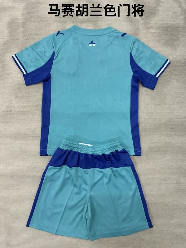 Kids Marseilles 25/26 Goalkeeper Blue Soccer Jersey And Shorts