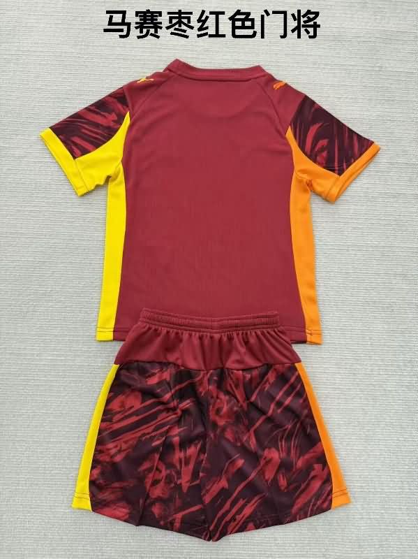 Kids Marseilles 25/26 Goalkeeper Dark Red Soccer Jersey And Shorts