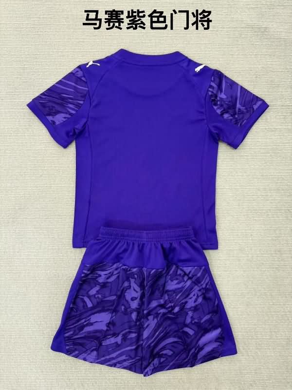 Kids Marseilles 25/26 Goalkeeper Purple Soccer Jersey And Shorts