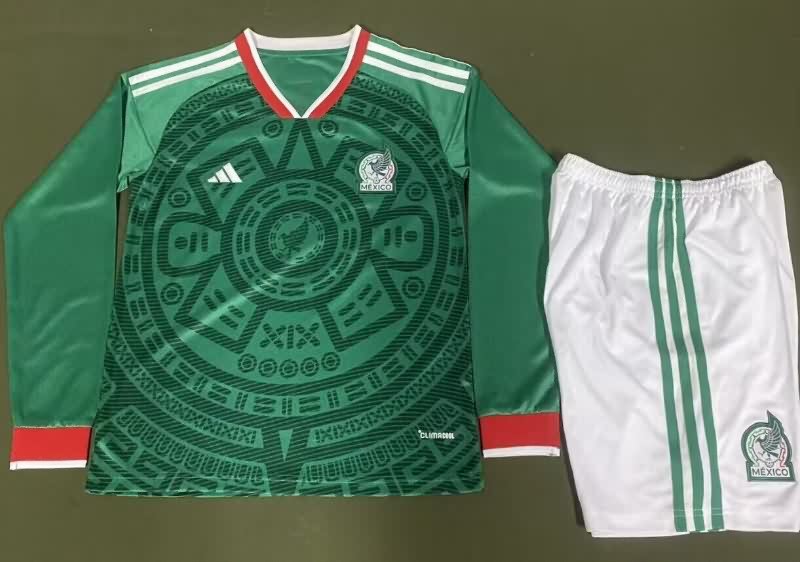 Kids Mexico 25/26 Home Long Sleeve Soccer Jersey And Shorts