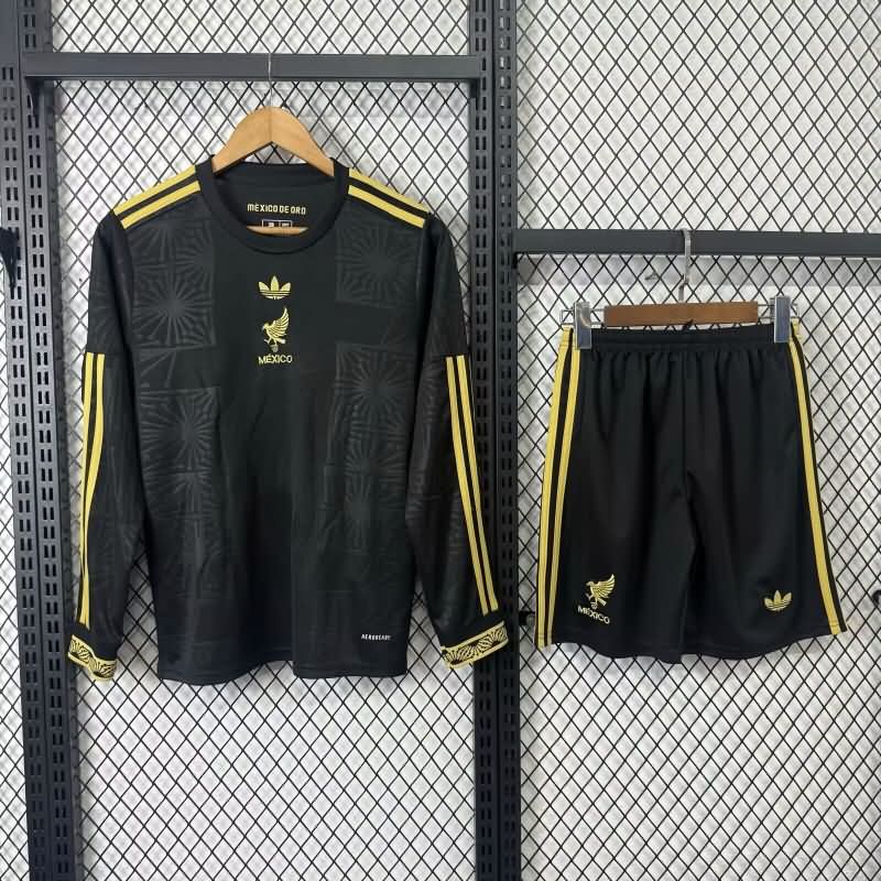 Kids Mexico 2025 Gold Cup Black Long Sleeve Soccer Jersey And Shorts