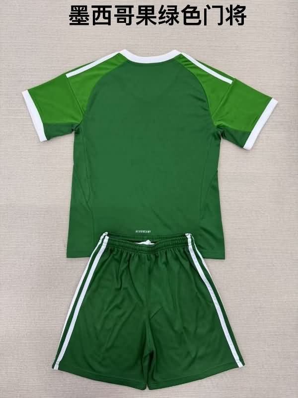 Kids Mexico 2025 Goalkeeper Green Soccer Jersey And Shorts