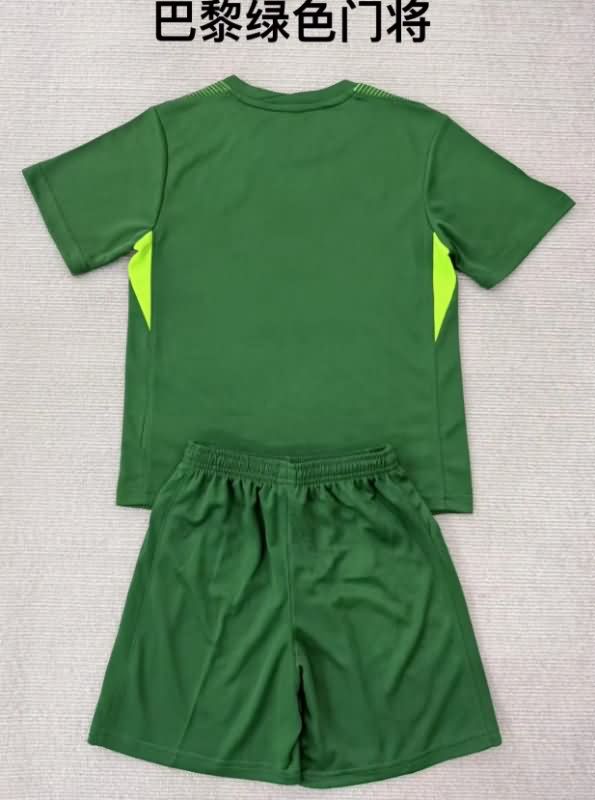 Kids Paris St German 25/26 Goaleeper Green Soccer Jersey And Shorts