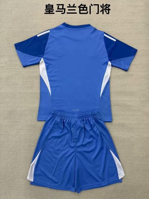Kids Real Madrid 25/26 Goalkeeper Blue Soccer Jersey And Shorts Leaked