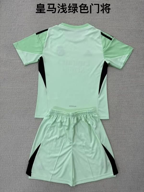 Kids Real Madrid 25/26 Goalkeeper Green Soccer Jersey And Shorts