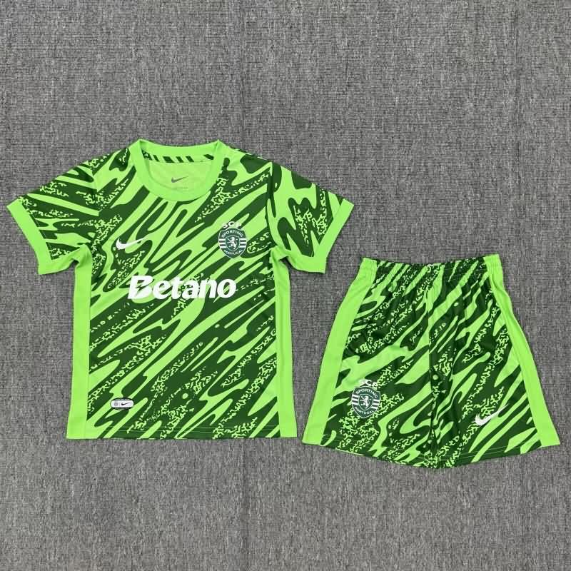 Kids Sporting Lisbon 25/26 Goalkeeper Green Soccer Jersey And Shorts