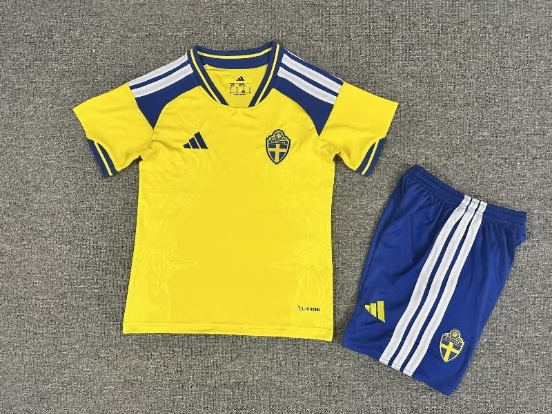 Kids Sweden 2026 Home Soccer Jersey And Shorts Kids Sweden 2026 Home Soccer Jersey And Shorts