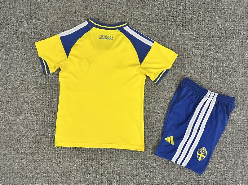 Kids Sweden 2026 Home Soccer Jersey And Shorts