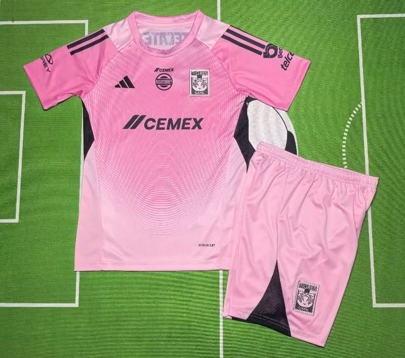 Kids Tigres UANL 25/26 Goalkeeper Pink Soccer Jersey And Shorts