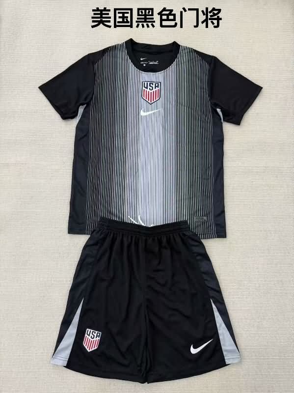 Kids USA 2025 Goalkeeper Black Soccer Jersey And Shorts
