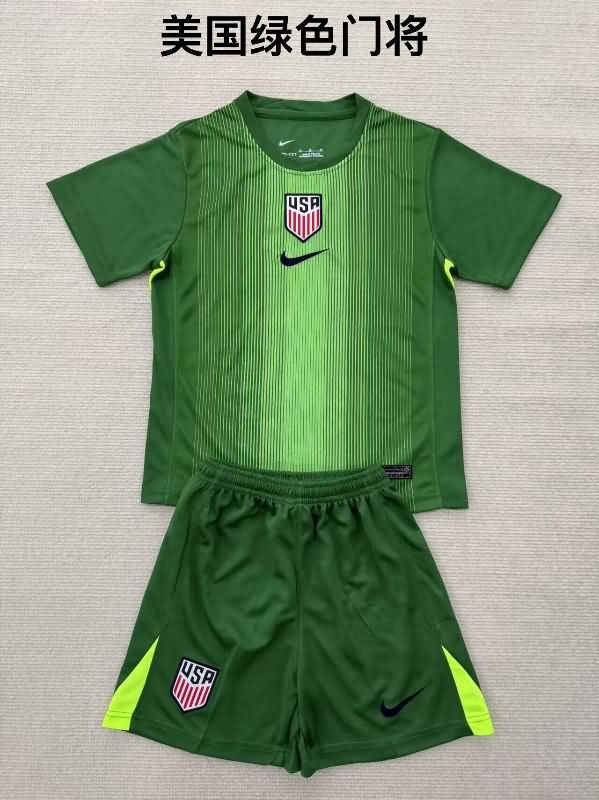 Kids USA 2025 Goalkeeper Green Soccer Jersey And Shorts