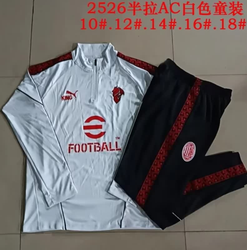 Kids AAA Quality AC Milan 25/26 White Soccer Tracksuit Kids AAA Quality AC Milan 25/26 White Soccer Tracksuit