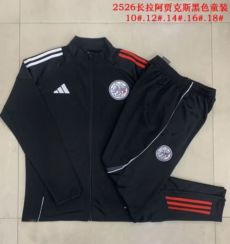 Kids AAA Quality Ajax 25/26 Black Soccer Tracksuit 02
