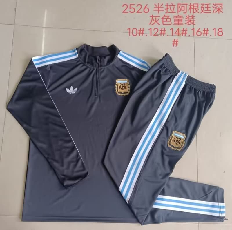 Kids AAA Quality Argentina 2025 Dark Grey Soccer Tracksuit