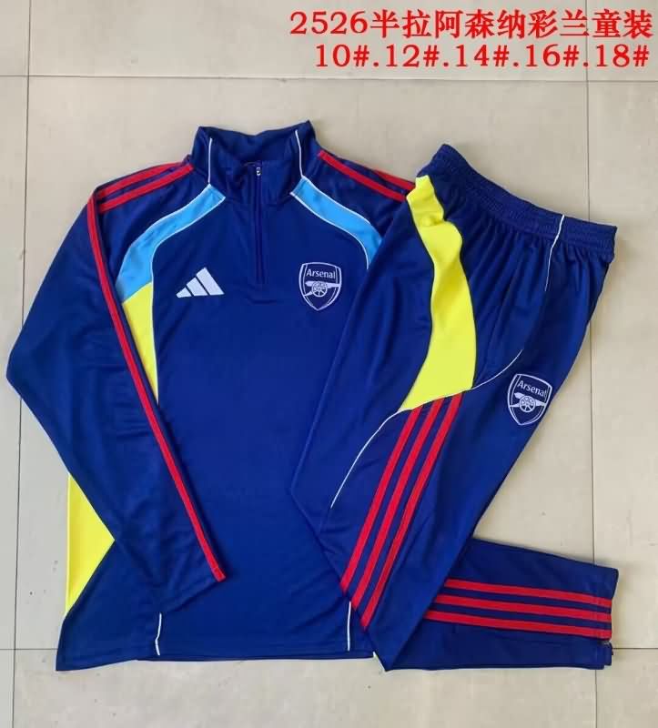 Kids AAA Quality Arsenal 25/26 Dark Blue Soccer Tracksuit 03