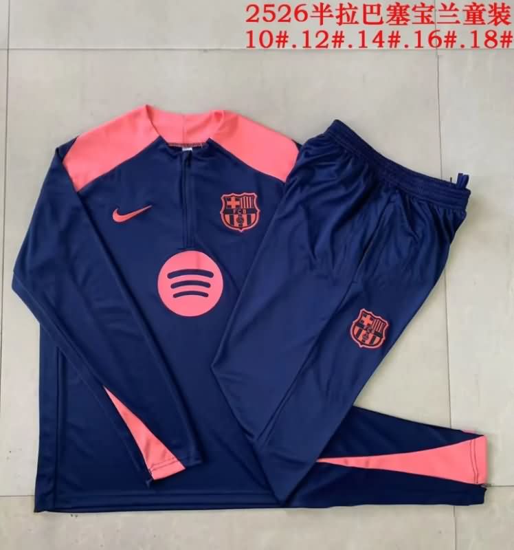 Kids AAA Quality Barcelona 25/26 Dark Blue Soccer Tracksuit 02